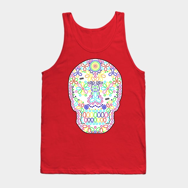 Colorful Skull de Los Muertos on White Tank Top by gkillerb